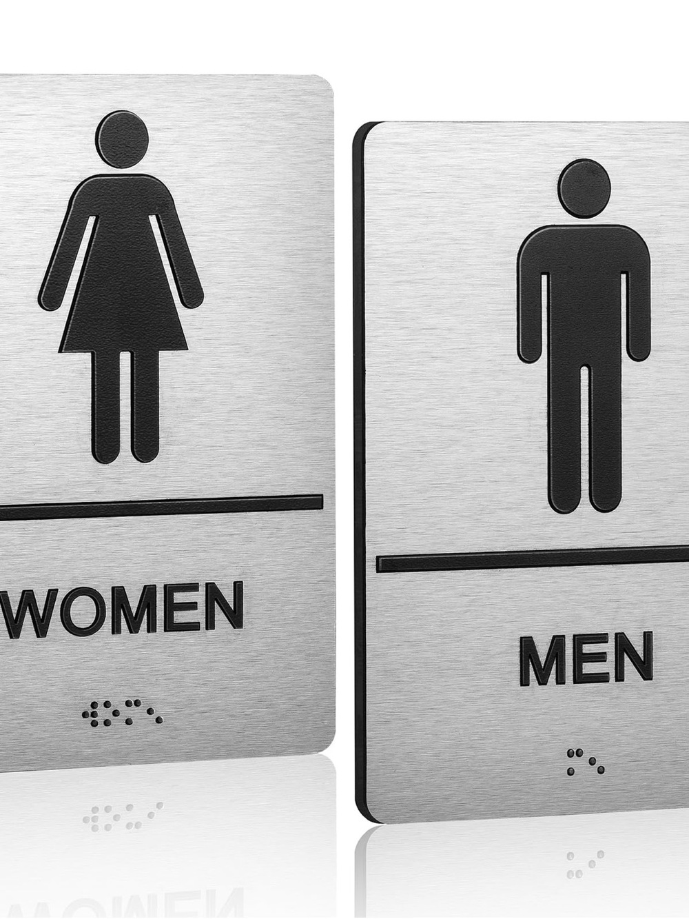 NWT! Brushed Stainless Steel Men/Women Restroom Sign - Silver